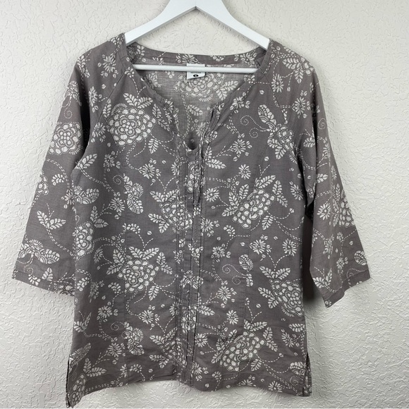 COLUMBIA Women’s Gray Linen Cotton Blend Peasant Blouse Top Size Small - Picture 3 of 6